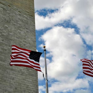American Flags Flying Print – Industrial Wall Art, Washington, D.C. Photography, Digital Download