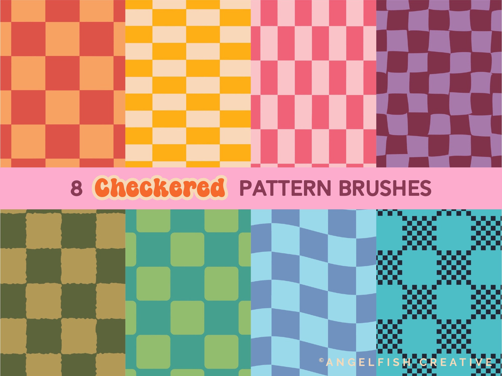 Groovy Checkers Procreate Brush Set, Retro Patterns & Stamps (digital ...
