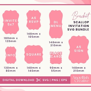 Beugel Sint-jakobsschelp uitnodiging SVG-bundel, bestanden snijden - 7 vormen | Svg, png, eps - digitale download | Briefpapierbestanden uitnodigen voor Cricut