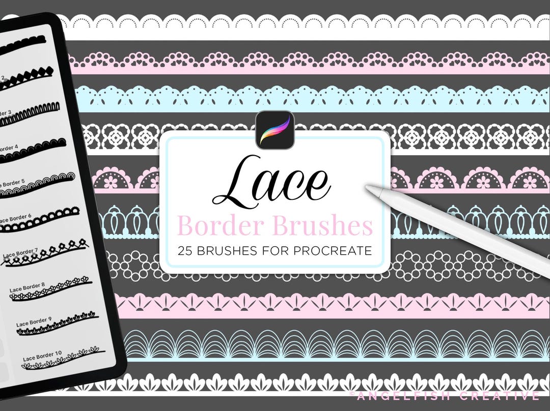 Lace Border Procreate Brush Set, Coquette Scallop Trim (digital ...