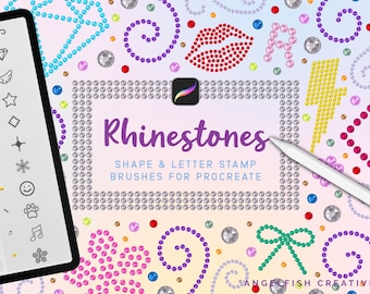 Rhinestones Procreate Brush Set, gem diamante shape letter stamps (Digital Download)
