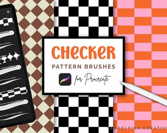 Pincel con patrón de cuadros para Procreate, mosaico cuadrado sin costuras (descarga digital)