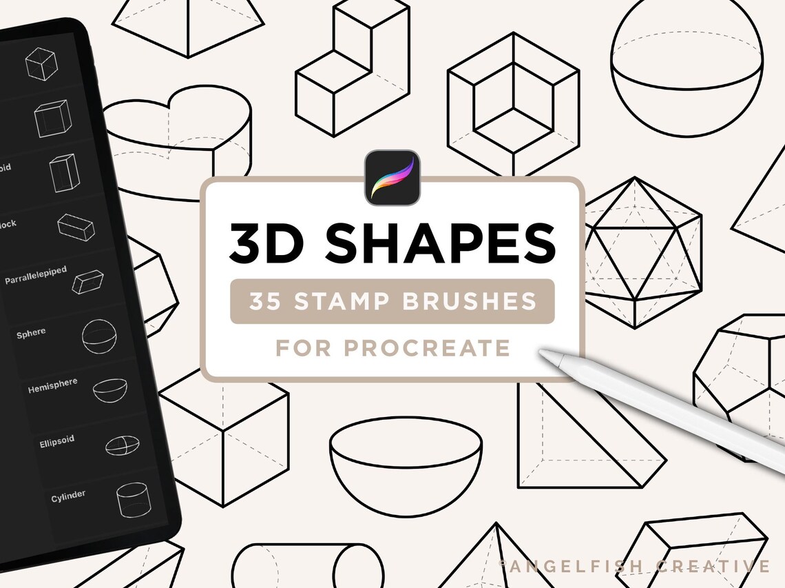3D Shapes Procreate Brush Set: 35 Sphere Cube Stamp Brushes (digital ...