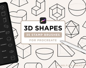 Conjunto de pinceles de formas 3D para Procreate: 35 pinceles de sellos esféricos y cúbicos (descarga digital)