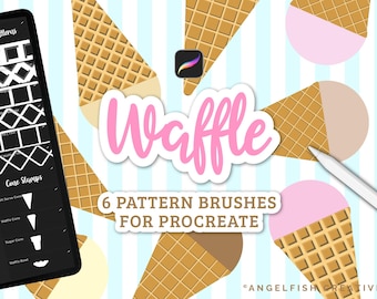 Conjunto de pincéis com padrão waffle para Procreate, 6 pincéis (Download digital)