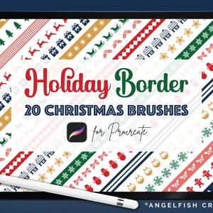 Juego de pinceles para Procreate con bordes navideños / Juego de 20 pinceles de línea con motivos navideños / Descarga digital instantánea / Pinceles para arte digital en iPad