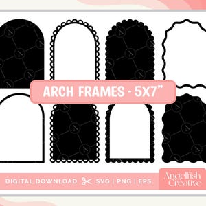 Arch Frames Bundle - SVG, PNG, EPS-klippfiler/clipart, enkla vågiga pilgrimsmusslor (digital nedladdning)