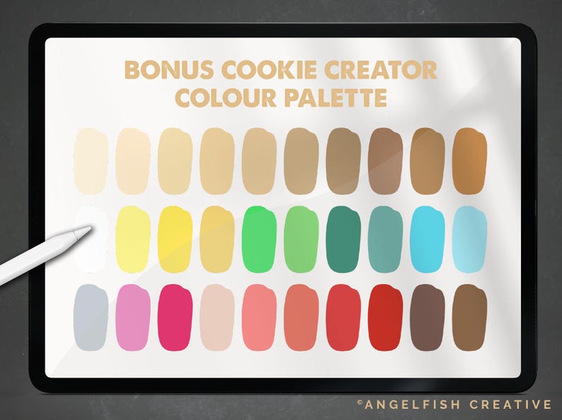 Cookie Creator Brush Set for Procreate: Honey Gingerbread Biscuit Stamps, bonus colour palette