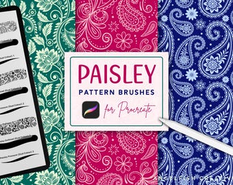 Conjunto de pincéis com estampa paisley para Procreate, estilo boho floral (Download Digital)