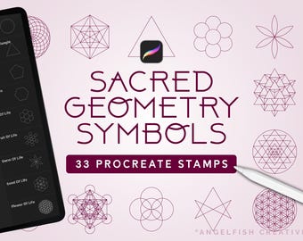 Sacred Geometry Procreate-penselen: 33 minimalistische lijnstempels (digitale download)