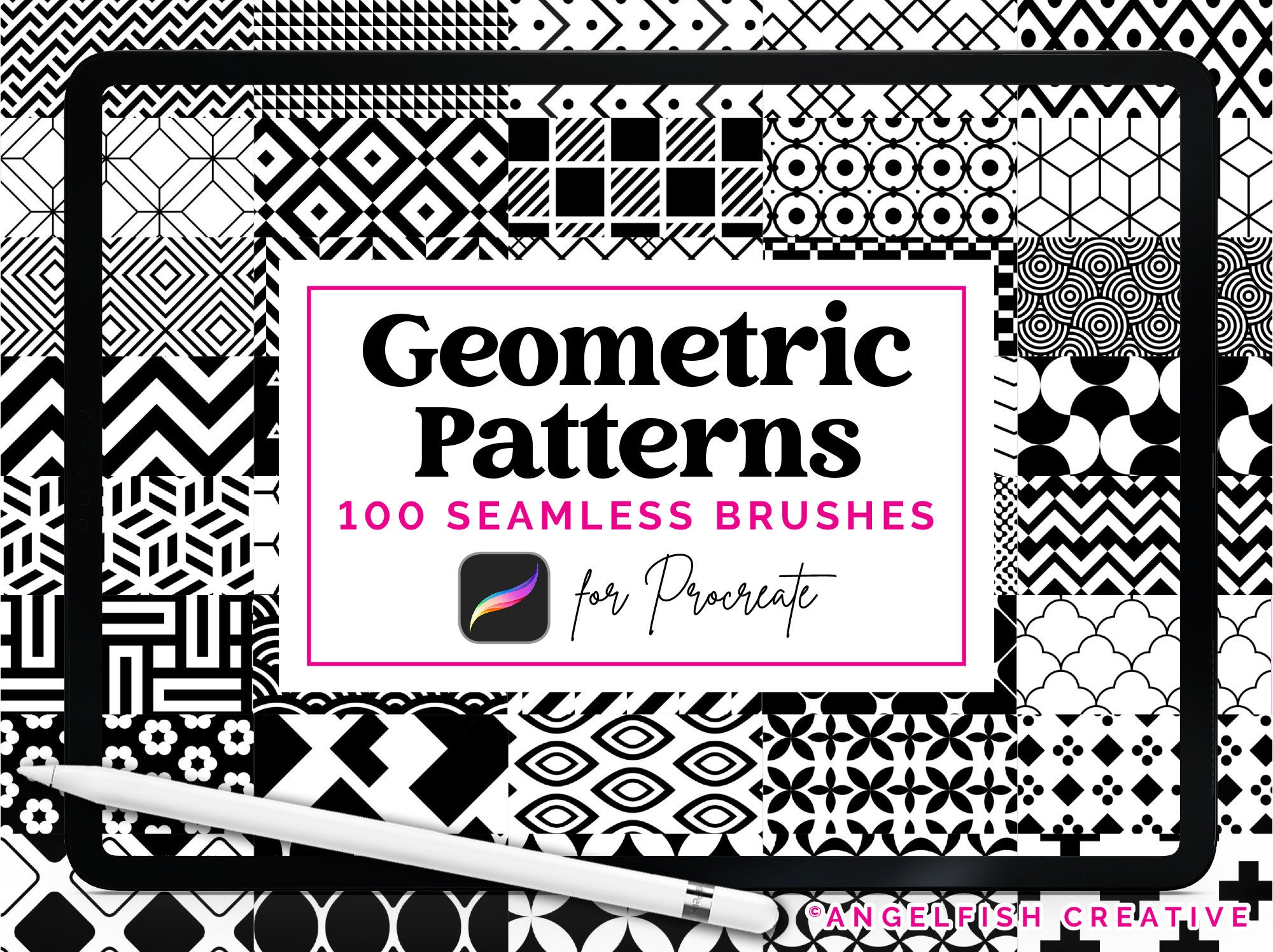 Geometric Patterns Procreate Brush Set – 100 Seamless Pattern Brushes for iPad Digital Art