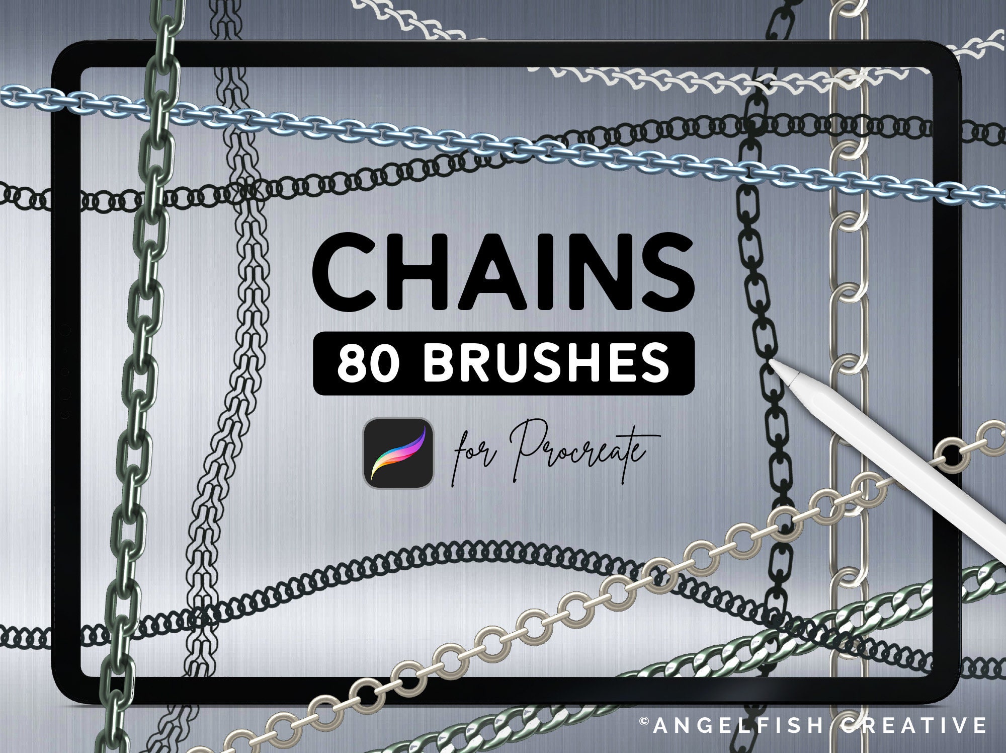 Set de pinceles Chains para Procreate – 80 pinceles de eslabones metálicos para iPad