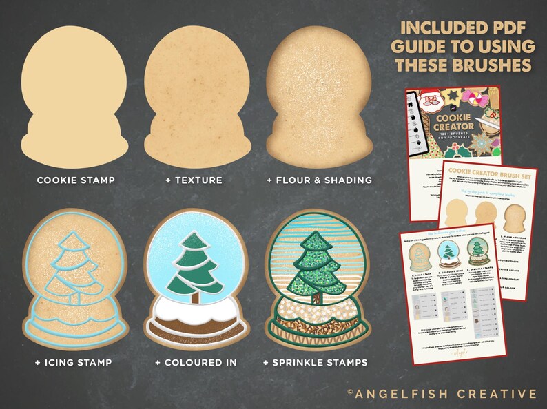 Cookie Creator Brush Set for Procreate: Honey Gingerbread Biscuit Stamps, how to draw guide