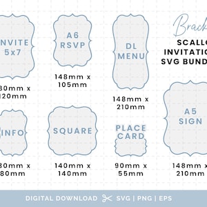 Bracket Scallop Invitation Stationery Bundle - SVG, PNG, EPS Cutting Files/Clipart, sizes