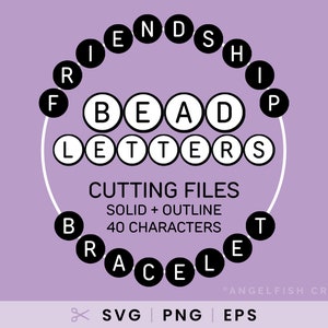 Letras de cuentas para pulseras de la amistad - Redondas / Archivos de corte Svg, Png, Eps - Descarga digital / Alfabeto de contorno sólido con números