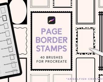 Carimbos de borda de página para Procreate, 40 pincéis de moldura (Download digital)