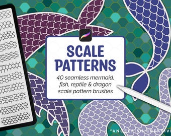 Pincéis com padrões de escamas para Procreate - 40 padrões sem emenda (Download digital)
