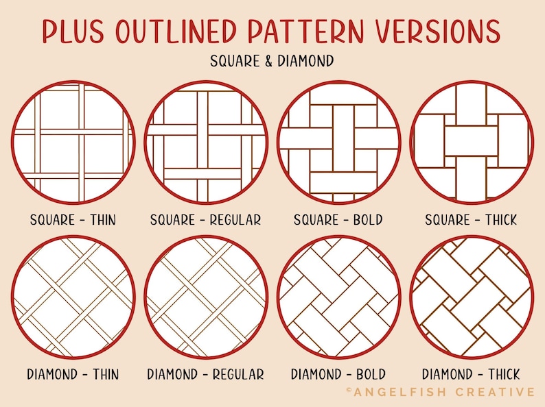 Lattice Pattern Procreate Brush Set | 8 Texture Brushes, square diamond weave, lattice outline patterns