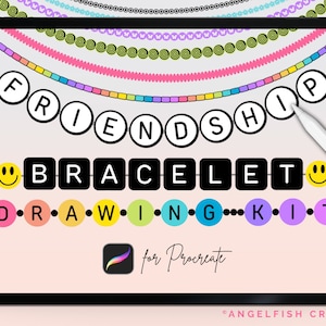Kit de dibujo de pulsera de la amistad con pinceles para Procreate, sellos con letras del alfabeto y cuentas estampadas, pinceles para arte digital en iPad.