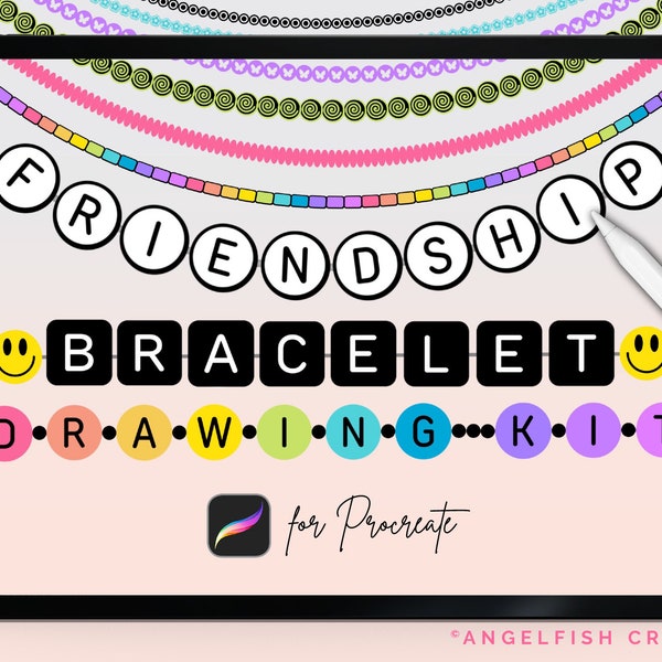 Friendship Bracelet Drawing Kit Procreate Brush Set | Alphabet Letter & Patterned Bead Stamps | Brushes for Digital Art on iPad