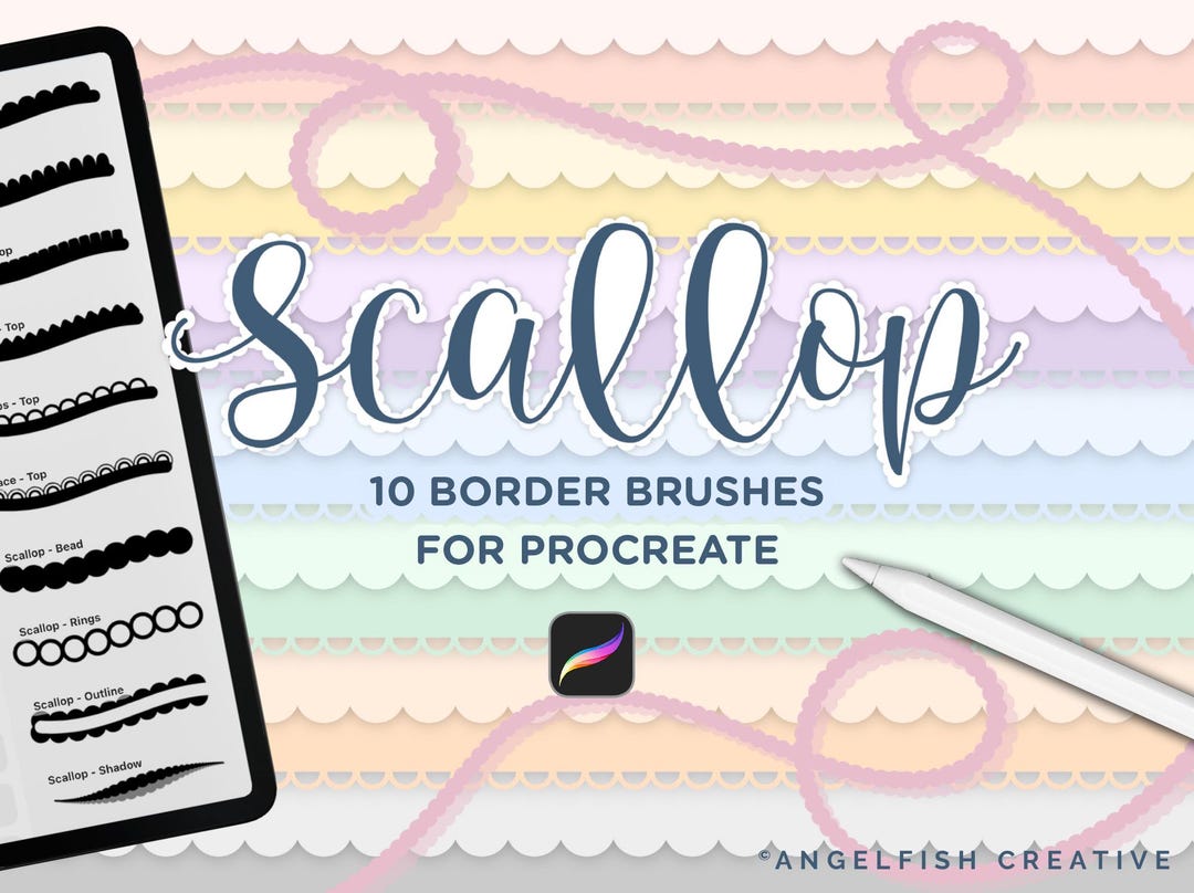 Scallop Border Procreate Brush Set: Frill Lace Edge Brushes (digital ...