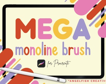 Mega Monoline Brush for Procreate | Basic Stroke Solid Line Lettering Brush | Instant Digital Download | Brush for Digital Art on iPad