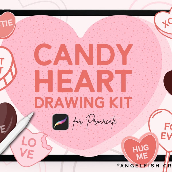 Candy Heart Drawing Kit Brush Set for Procreate | Valentine's Day Conversation Heart Creator | Stamp Brushes for Digital Art on iPad