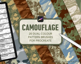Camouflage Pattern Brushes for Procreate, military army print brush set (Digital Download)
