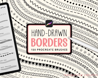 Hand-drawn Borders Procreate Brush Set, 150 Line Pattern Designs (Digital Download)