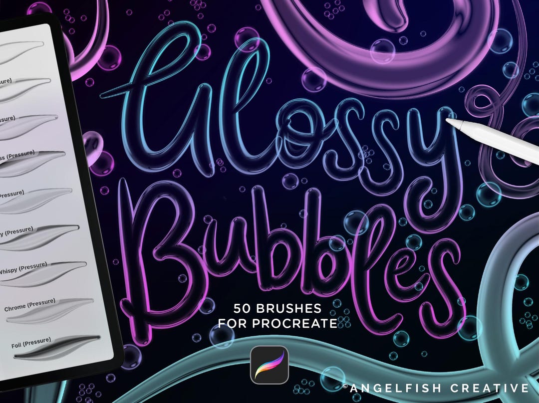 Glossy Bubbles Brush Set for Procreate: 50 Brushes, 3D Transparent ...