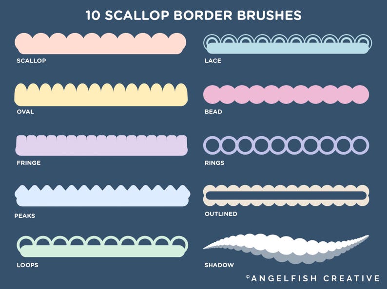Scallop Border Procreate Brush Set: Frill Lace Edge Brushes (digital ...