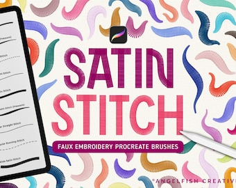 Conjunto de pincéis Satin Stitch para Procreate: pincéis que simulam fios de bordado (Download digital)