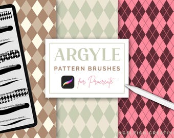 Pincel com padrão Argyle para Procreate, xadrez losango sem emendas (Download digital)