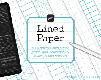 Linjerat papper Procreate penselset - 40 sömlösa mönster (digital nedladdning)