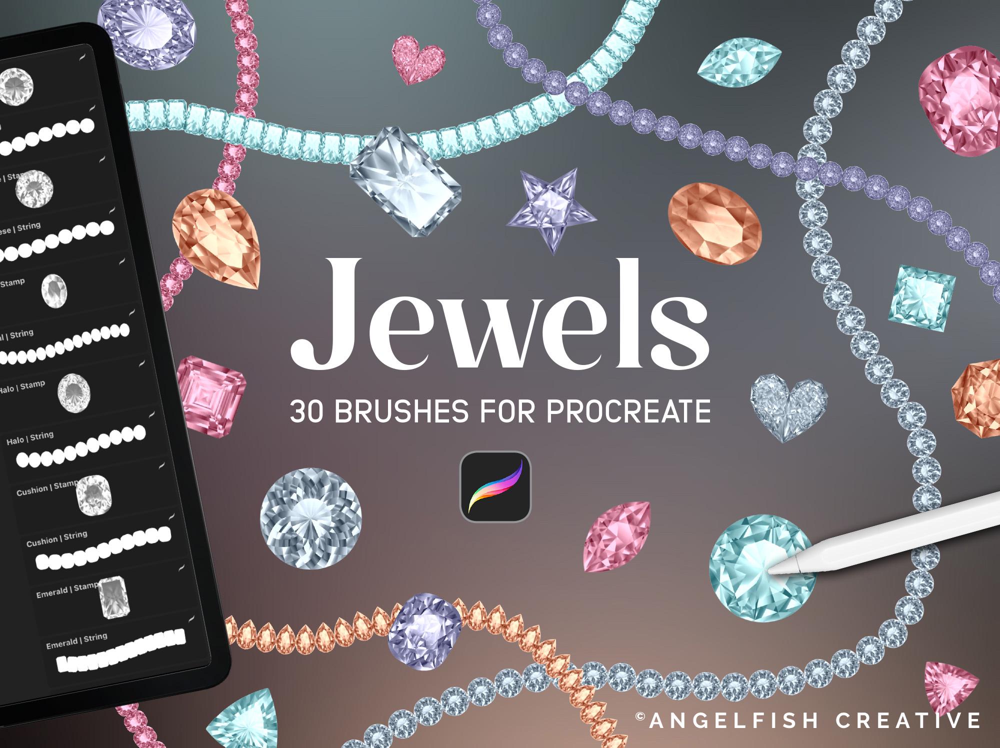 Juego de pinceles Jewels para Procreate — Pinceles de sello y cadena de diamante, gema y estrás para iPad