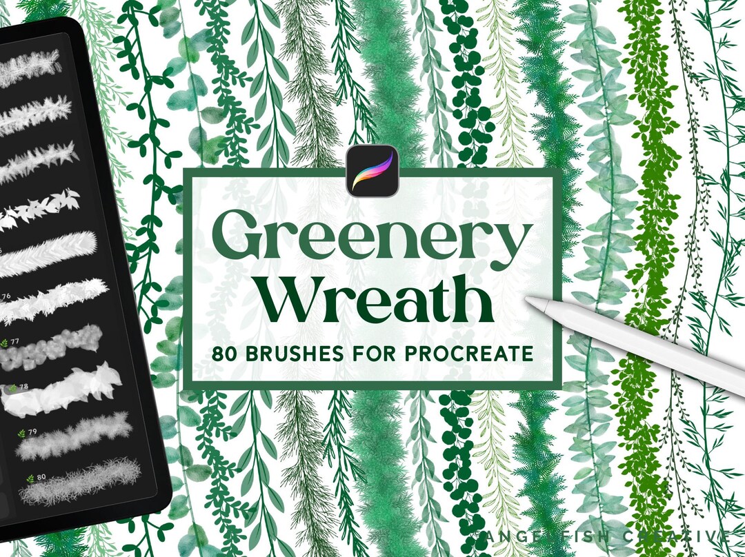 Greenery Wreath Procreate Brush Set, 80 Leaf Vine Brushes (digital ...