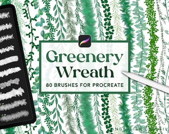 Greenery Wreath Procreate Brush Set, 80 Leaf Vine Brushes (Digital Download)