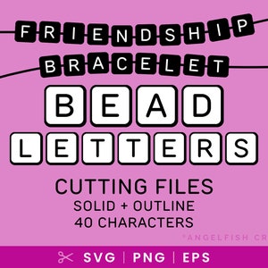 Letras de cuentas para pulseras de la amistad - Cuadrado / Archivos de corte Svg, Png, Eps - Descarga digital / Alfabeto de contorno sólido con números