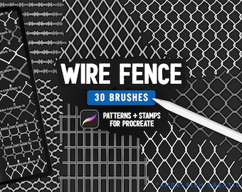 Wire Fence Procreate Brush Set, metal chain link pattern brushes (Digital Download)