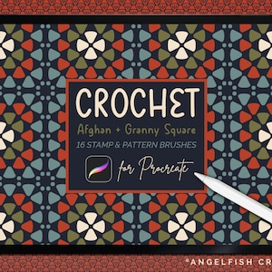 Crochet Brush Set for Procreate | 16 Granny Square, Afghan Crochet Stamp & Pattern Brushes | Brush Set for Digital Art on iPad