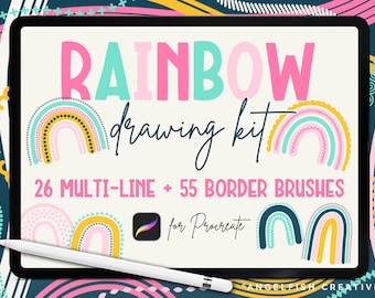 Rainbow Drawing Kit Procreate Brush Set - 80 Multi-Line & Border Brushes (Digital Download)