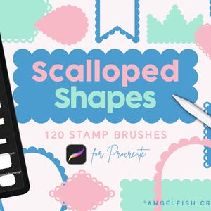 Ensemble de pinceaux Procreate Formes festonnées, 120 tampons pour dentelle et bordure ondulés (téléchargement numérique)