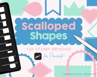 Scalloped Shapes Procreate Brush Set, 120 Wavy Lace & Border Stamps (Digital Download)