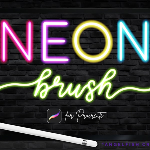 Neon Pinsel für Procreate | Leuchtendes Licht Monoline Lettering Brush | Sofortiger digitaler Download | Pinsel für digitale Kunst auf dem iPad