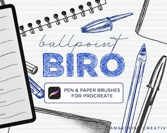 Conjunto de pincéis para Procreate com caneta esferográfica e pincéis de papel (Download digital)
