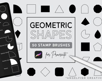 Set de pinceles de formas geométricas para Procreate, 50 pinceles para sellos (descarga digital)