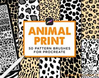 Animal Print Procreate Brush Set, leopard spots, stripes & scales patterns (Digital Download)