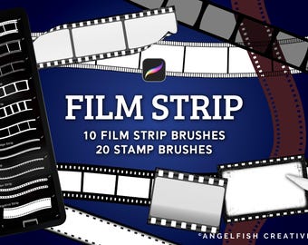Conjunto de pincéis para tiras de filme para Procreate, 30 pincéis para carimbo de quadro (download digital)