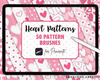 Heart Patterns Brush Set for Procreate: 50 Brushes (Digital Download)
