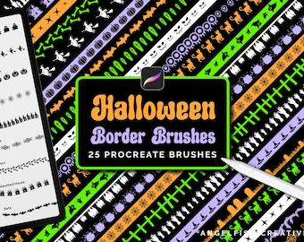 Pincéis para bordas de Halloween, conjunto de pincéis para Procreate: 25 designs de linhas/padrões assustadores (download digital)